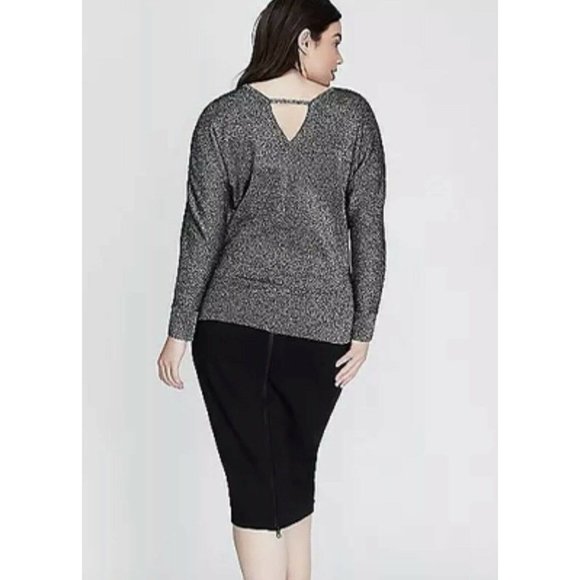 Lane Bryant Women's Silver Metallic V-Neck Sweater Size 14/16 Holiday Glimmer - Picture 3 of 6